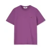 MSGM T-Shirt Girocollo In Cotone Tinta Unita Con Etichetta Con Logo Applicata Dark Purple Hot