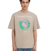 MSGM T-Shirt Girocollo In Cotone Organico Della Capsule Fantastic Green Beige Clearance