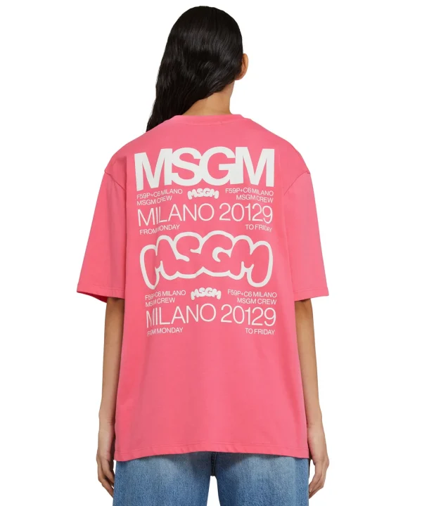 MSGM T-Shirt Girocollo In Cotone Burro Studio X Fucsia Outlet