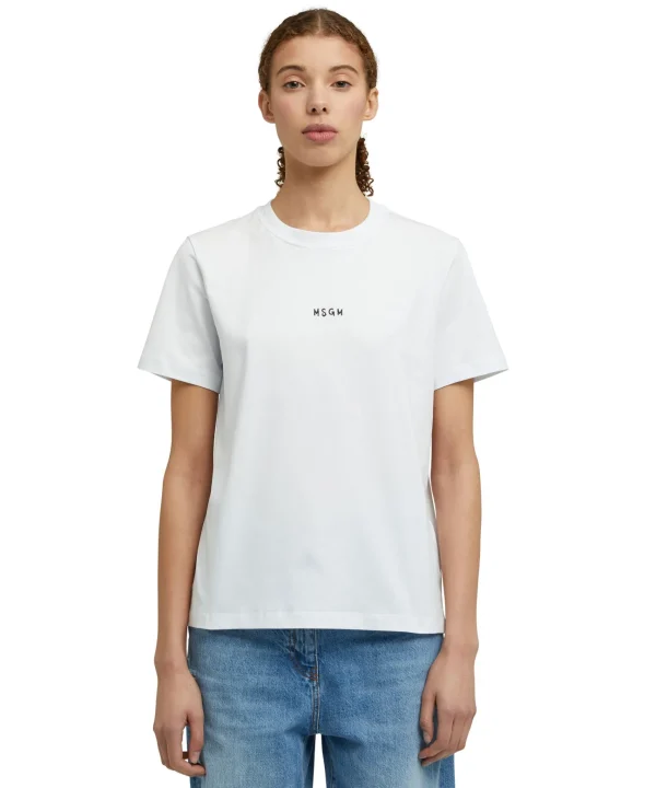 MSGM T-Shirt Girocollo In Cotone Con Micro Logo White Outlet