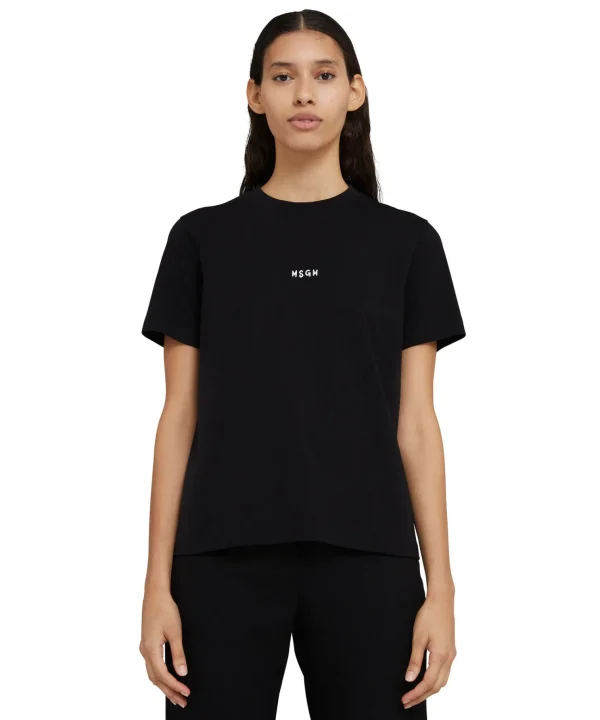 MSGM T-Shirt Girocollo In Cotone Con Micro Logo Black Best Sale