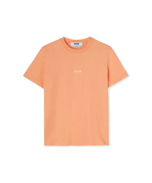 MSGM T-Shirt Girocollo In Cotone Con Micro Logo Orange Store