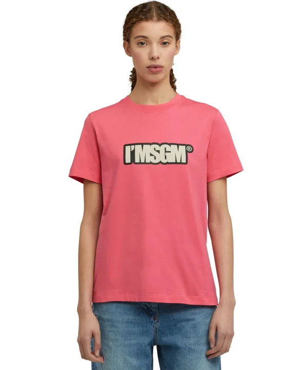 MSGM T-Shirt Girocollo In Cotone Con Logo "I'" Fucsia Online