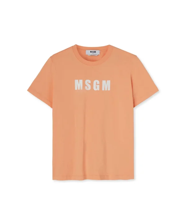 MSGM T-Shirt Girocollo In Cotone Con Logo Orange Shop