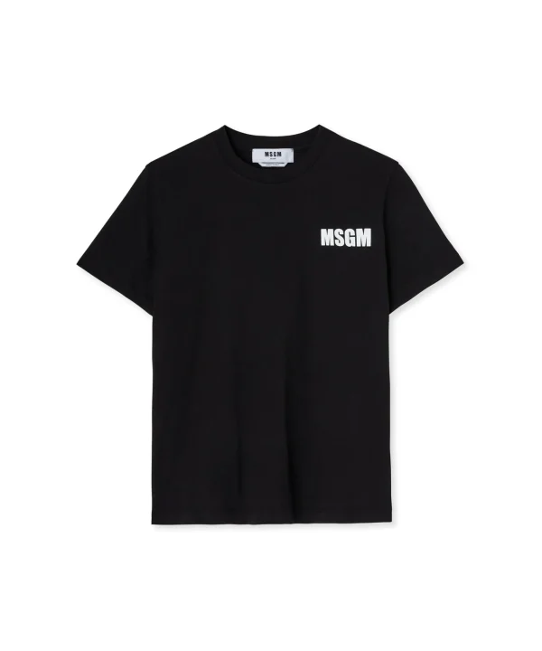 MSGM T-Shirt Girocollo In Cotone Con Logo E Quote Black Discount