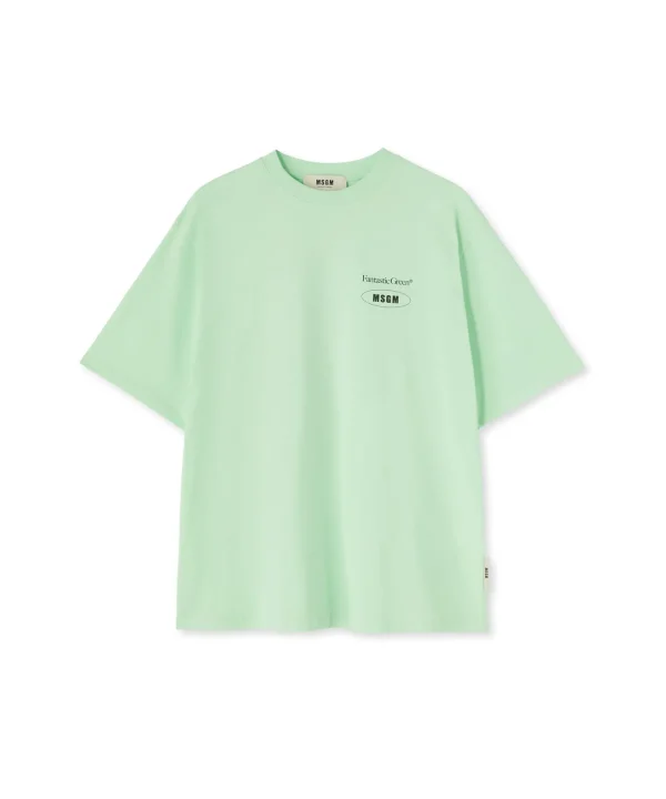 MSGM T-Shirt Girocollo In Cotone Organico Della Capsule Fantastic Green Light Green Hot