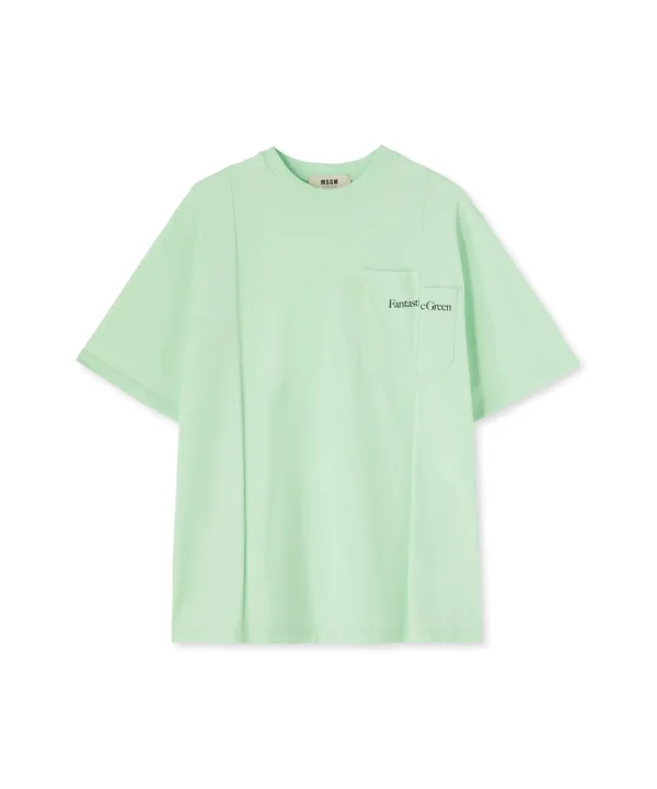 MSGM T-Shirt Girocollo In Cotone Organico Della Capsule Fantastic Green Light Green Cheap