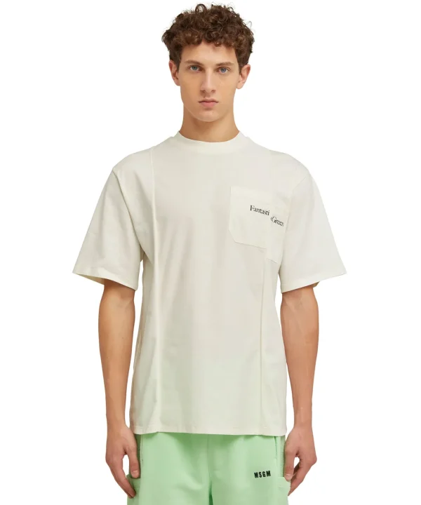 MSGM T-Shirt Girocollo In Cotone Organico Della Capsule Fantastic Green Cream Outlet