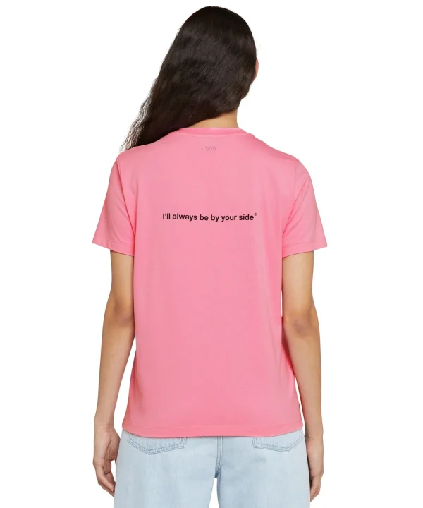 MSGM T-Shirt Girocollo In Cotone Con Stampa Dark Pink Clearance