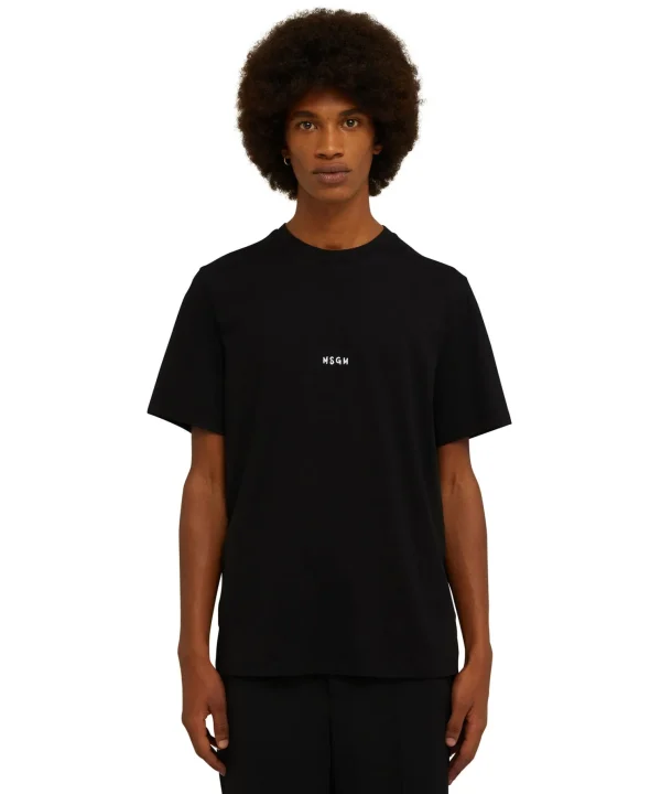 MSGM T-Shirt Girocollo In Cotone Con Micro Logo Black Sale