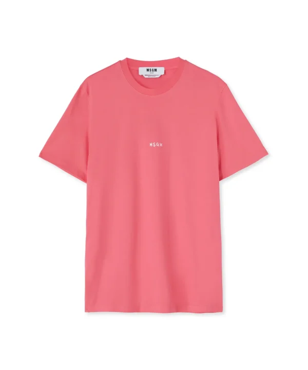 MSGM T-Shirt Girocollo In Cotone Con Micro Logo Fucsia Best Sale