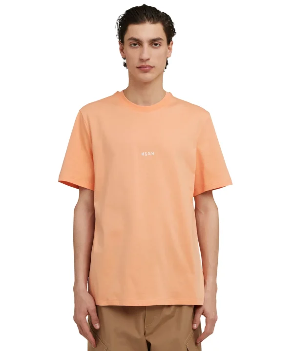 MSGM T-Shirt Girocollo In Cotone Con Micro Logo Orange Hot