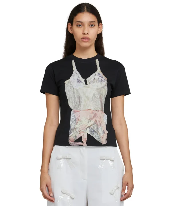 MSGM T-Shirt Girocollo In Cotone Con Stampa Black Flash Sale