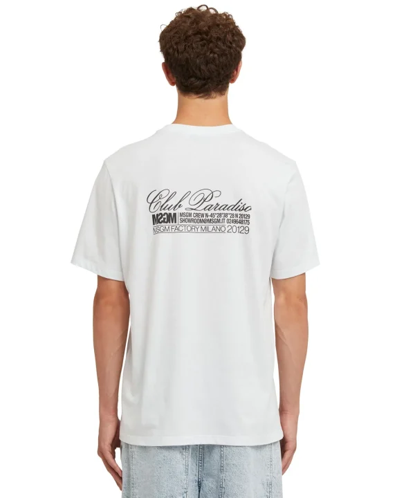 MSGM T-Shirt Girocollo In Cotone Con Grafica " Margarita" E "Club Paradiso" White Outlet