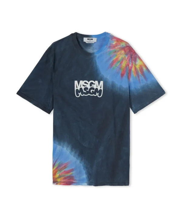 MSGM T-Shirt Girocollo In Cotone Tie Dye Con Logo E Grafica Burro Studio X Blue Fashion