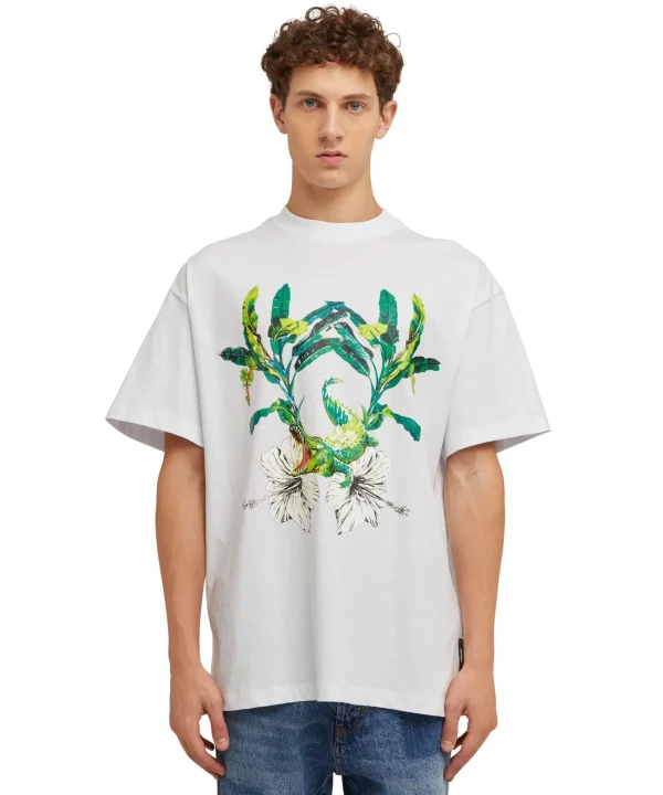 MSGM T-Shirt Girocollo In Cotone Con Con Grafica "Hibiscus Crocodile" White Best