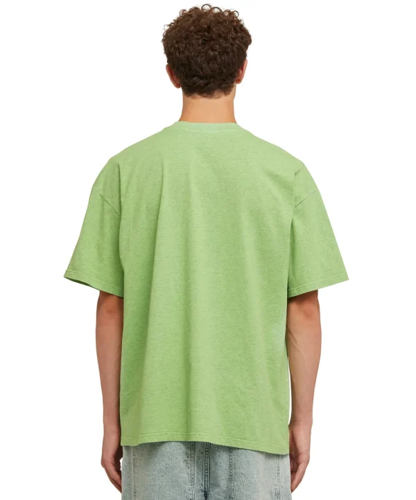 MSGM T-Shirt Girocollo In Cotone Melange Con Micro Logo Rainbow Ricamato Green New