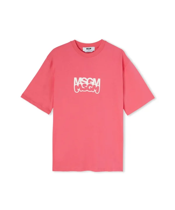 MSGM T-Shirt Girocollo In Cotone Burro Studio X Fucsia Outlet