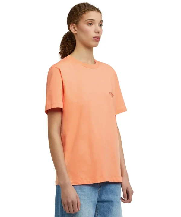 MSGM T-Shirt Girocollo In Cotone Con Logo Multicolor Corsivo Ricamato Orange Hot