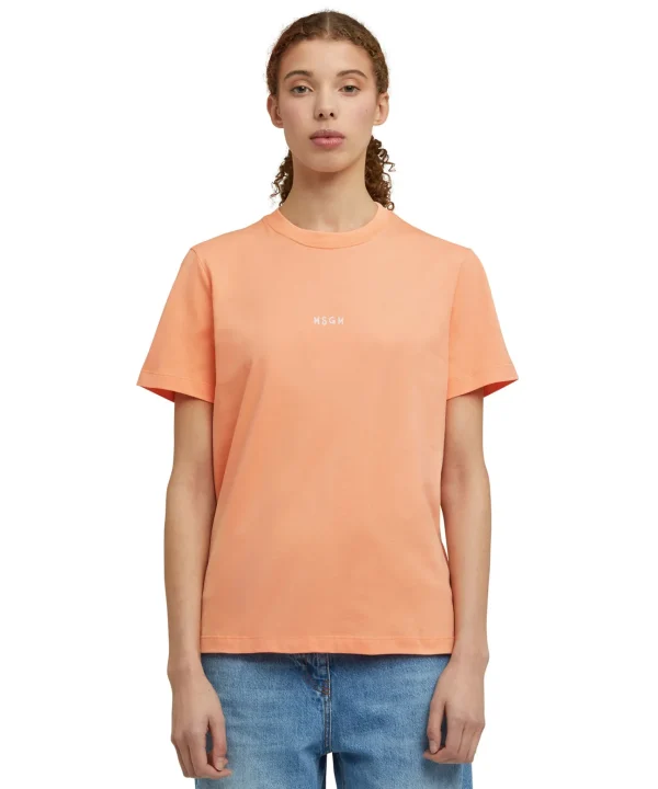 MSGM T-Shirt Girocollo In Cotone Con Micro Logo Orange Store