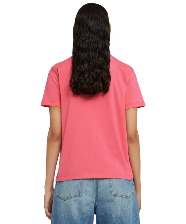 MSGM T-Shirt Girocollo In Cotone Con Nuovo Logo Pennellato Fucsia Outlet