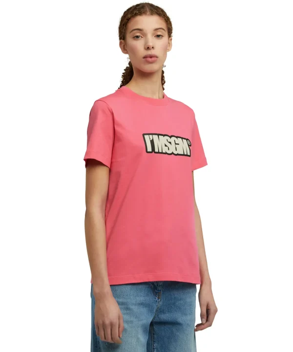 MSGM T-Shirt Girocollo In Cotone Con Logo "I'" Fucsia Online