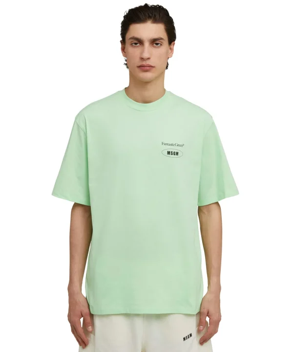 MSGM T-Shirt Girocollo In Cotone Organico Della Capsule Fantastic Green Light Green Hot