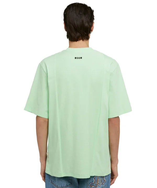 MSGM T-Shirt Girocollo In Cotone Organico Della Capsule Fantastic Green Light Green Cheap