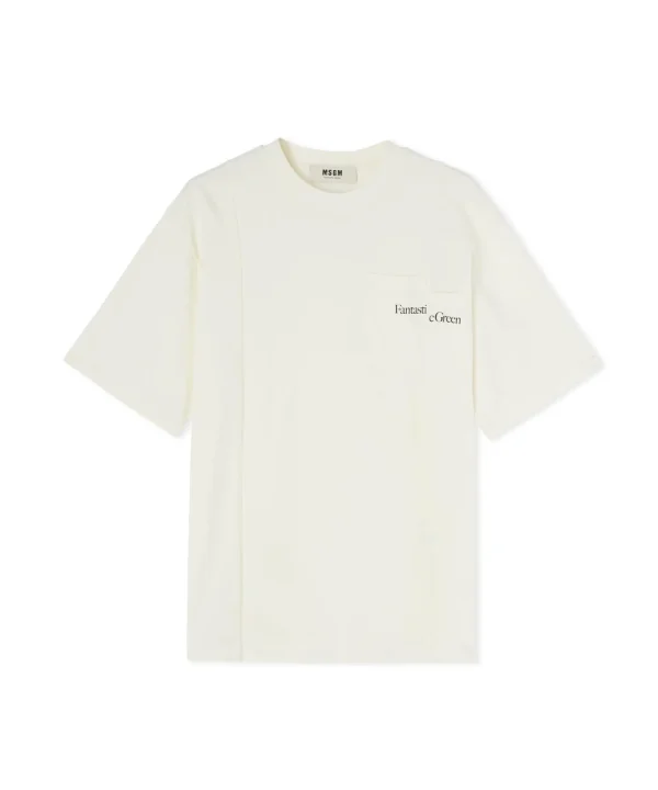 MSGM T-Shirt Girocollo In Cotone Organico Della Capsule Fantastic Green Cream Outlet