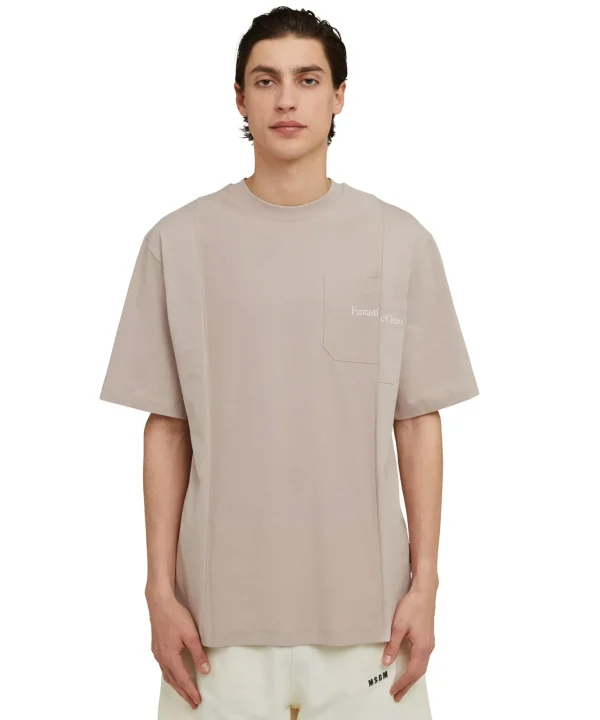 MSGM T-Shirt Girocollo In Cotone Organico Della Capsule Fantastic Green Beige Cheap