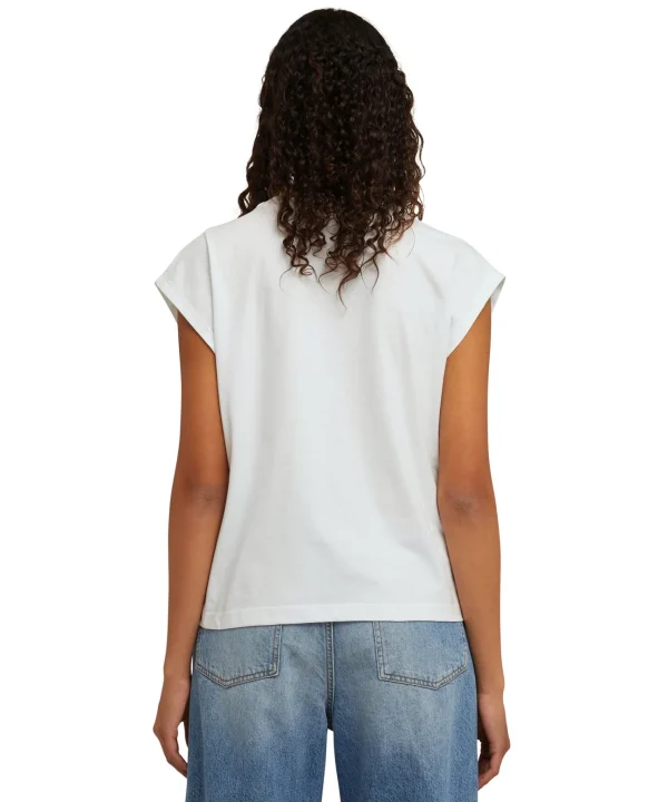 MSGM T-Shirt Girocollo In Cotone Con Balza In Taffeta Applicata White Online