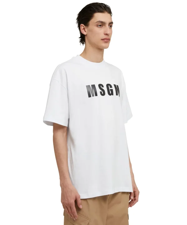 MSGM T-Shirt Girocollo In Cotone Con Logo White Flash Sale