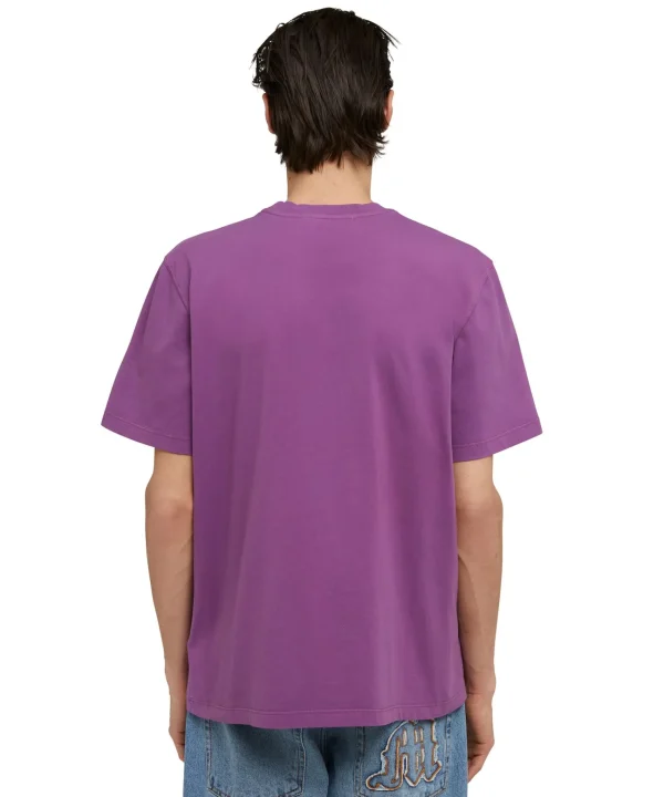 MSGM T-Shirt Girocollo In Cotone Tinta Unita Con Etichetta Con Logo Applicata Dark Purple Hot