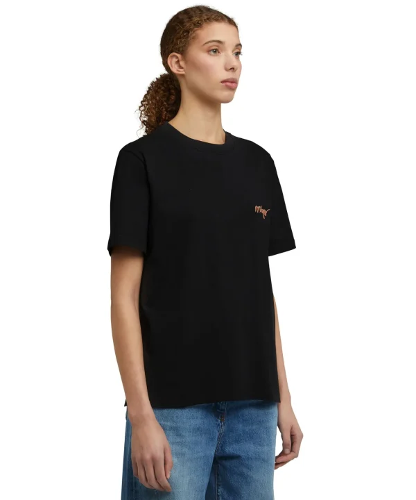 MSGM T-Shirt Girocollo In Cotone Con Logo Multicolor Corsivo Ricamato Black Fashion