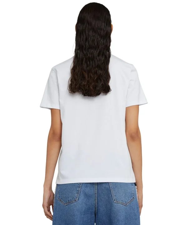 MSGM T-Shirt Girocollo In Cotone Tinta Unita Con Grafica "Club Paradiso" White Sale