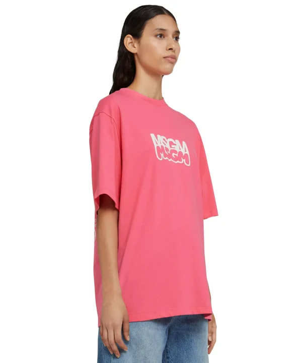 MSGM T-Shirt Girocollo In Cotone Burro Studio X Fucsia Outlet