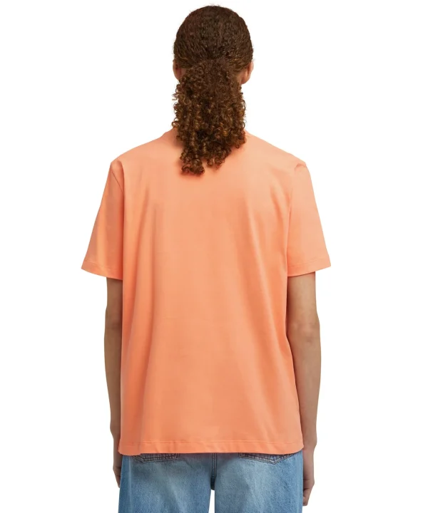 MSGM T-Shirt Girocollo In Cotone Con Logo Multicolor Corsivo Ricamato Orange Hot