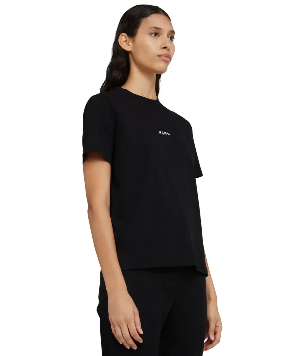 MSGM T-Shirt Girocollo In Cotone Con Micro Logo Black Best Sale