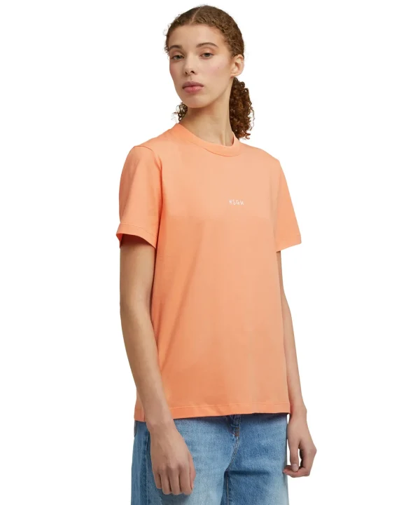 MSGM T-Shirt Girocollo In Cotone Con Micro Logo Orange Store