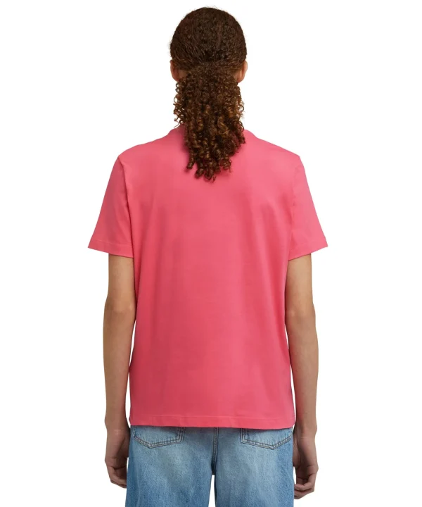 MSGM T-Shirt Girocollo In Cotone Con Logo Pennellato Fucsia Discount