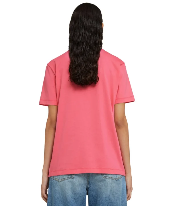 MSGM T-Shirt Girocollo In Cotone Con Logo Fucsia Clearance