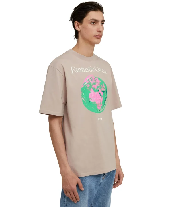 MSGM T-Shirt Girocollo In Cotone Organico Della Capsule Fantastic Green Beige Flash Sale