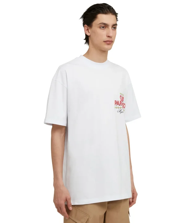 MSGM T-Shirt Girocollo In Cotone Tinta Unita Con Grafica "Club Paradiso" White Online