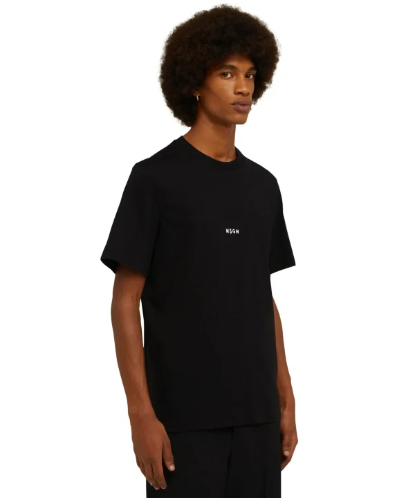 MSGM T-Shirt Girocollo In Cotone Con Micro Logo Black Sale