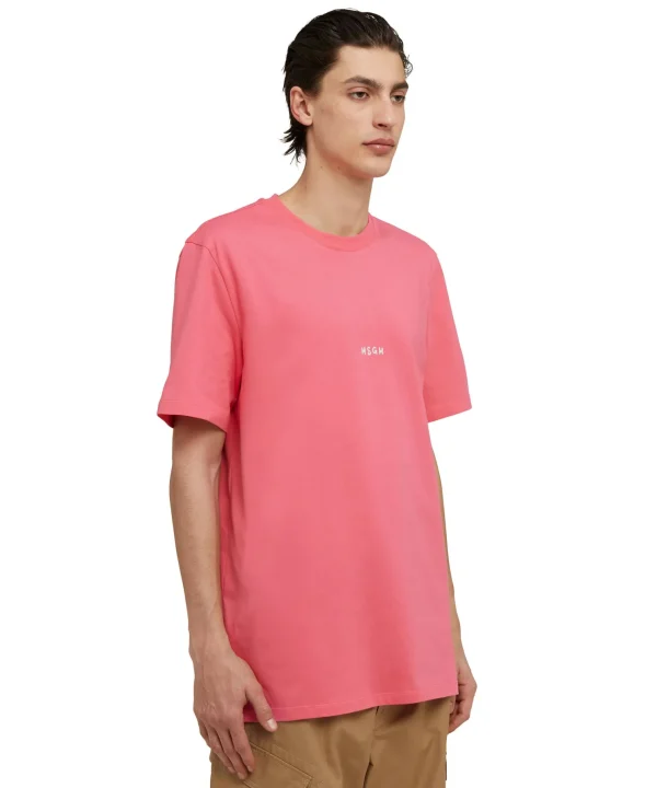 MSGM T-Shirt Girocollo In Cotone Con Micro Logo Fucsia Best Sale