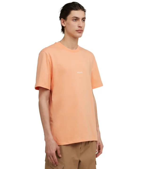 MSGM T-Shirt Girocollo In Cotone Con Micro Logo Orange Hot