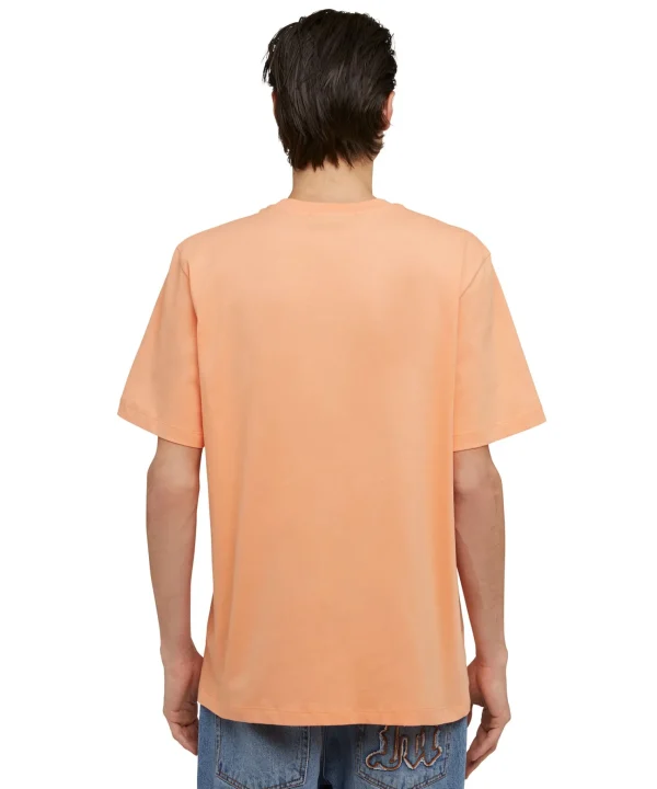 MSGM T-Shirt Girocollo In Cotone Con Logo Pennellato Posizionato Sul Collo Orange Best Sale