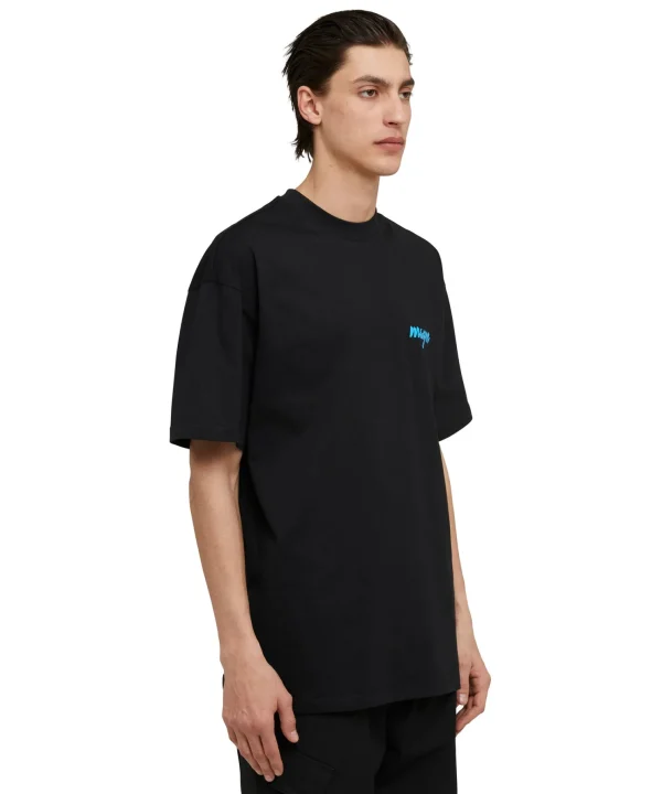 MSGM T-Shirt Girocollo In Cotone Con Logo Multicolor Corsivo Ricamato Black Sale