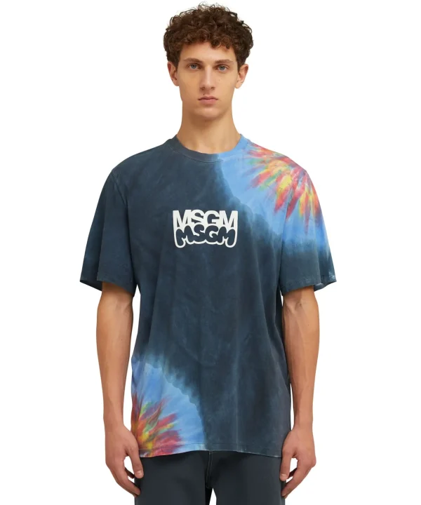 MSGM T-Shirt Girocollo In Cotone Tie Dye Con Logo E Grafica Burro Studio X Blue Fashion