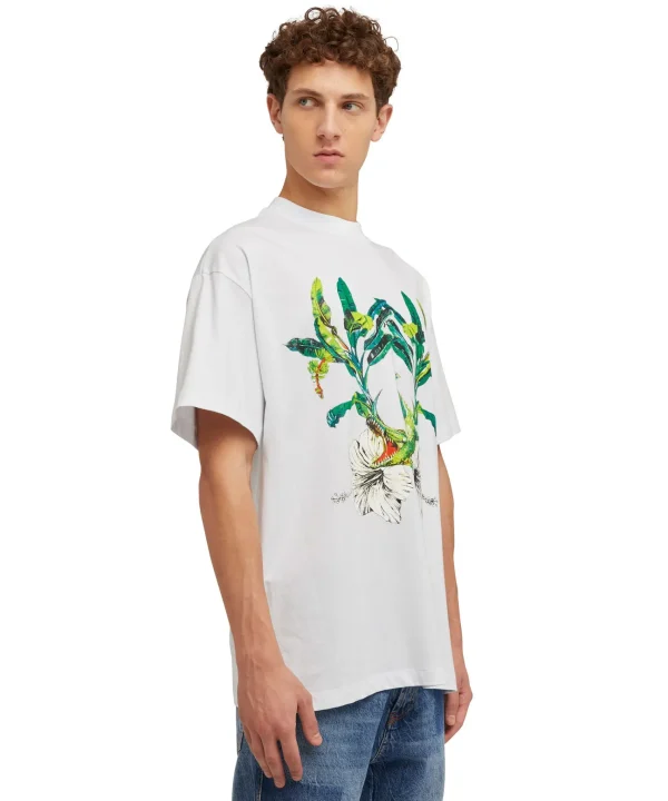 MSGM T-Shirt Girocollo In Cotone Con Con Grafica "Hibiscus Crocodile" White Best